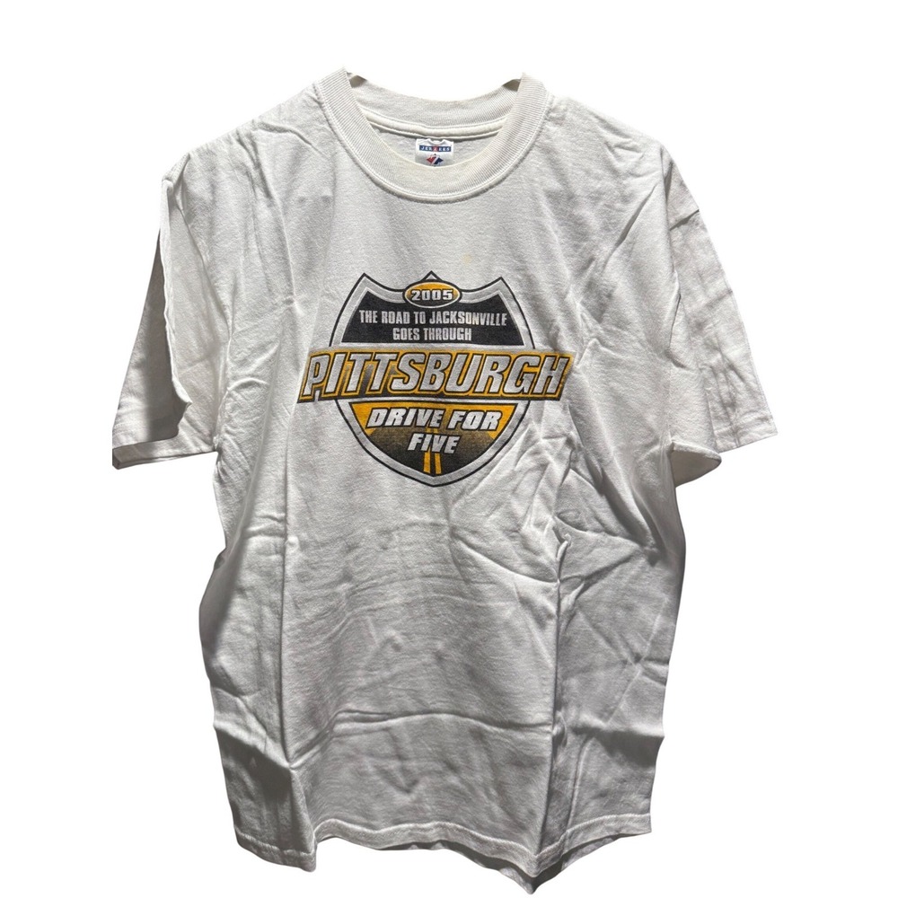 Jerzees Pittsburgh Football 2005 Drive For Five T-Shirt Mens Large White Vintage